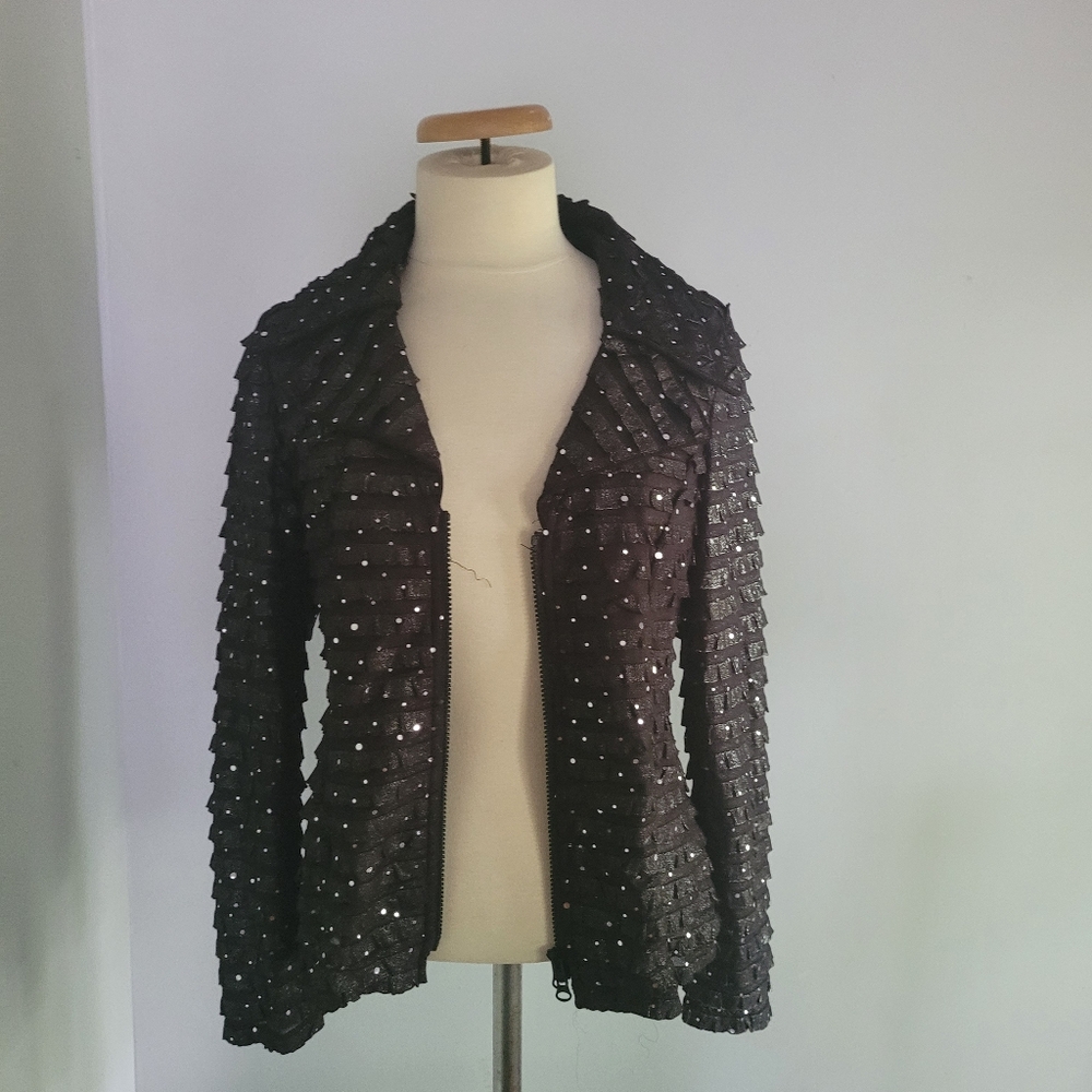 Clara S Elegant Black Sequin Women's Jacket Size M